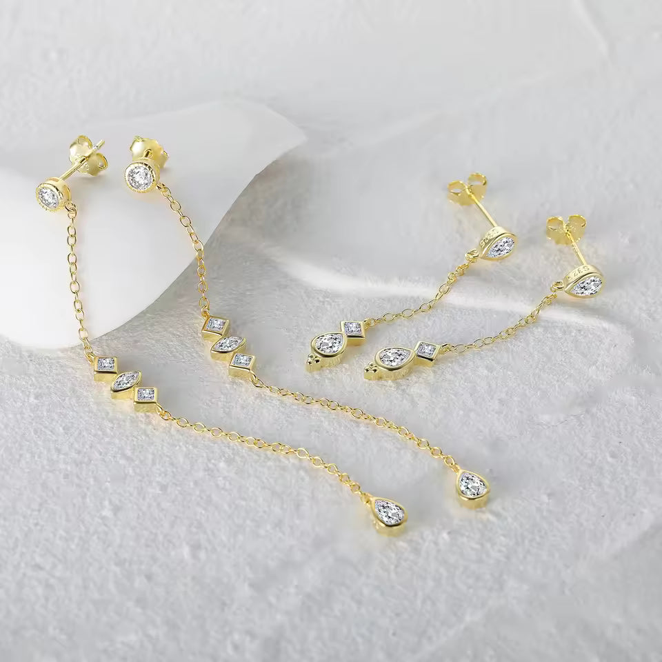 Stainless Steel Colorful Rhinestone Tassel Earrings