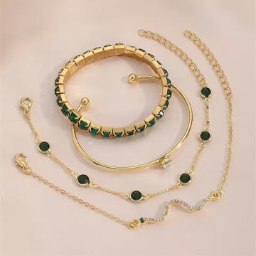 Green Gemstone Metal Bracelets for Women