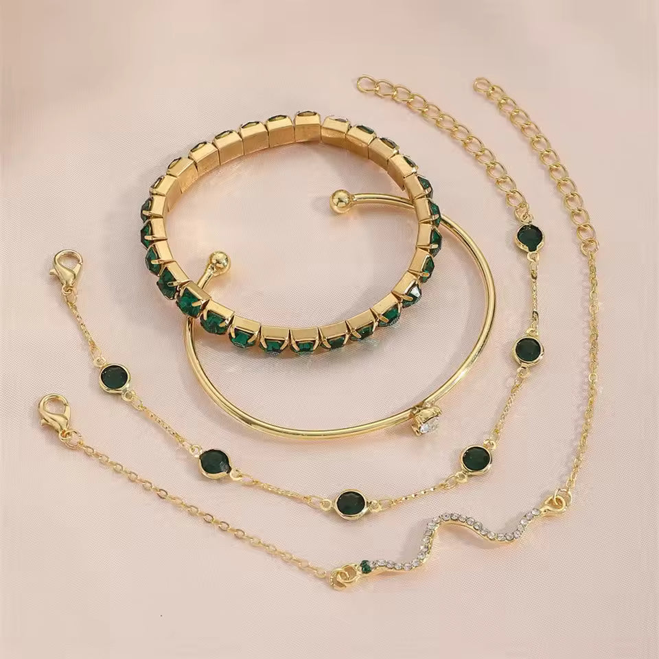 Green Gemstone Metal Bracelets for Women