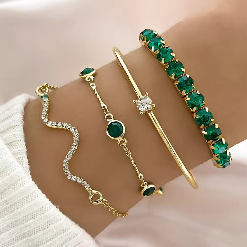 Green Gemstone Metal Bracelets for Women
