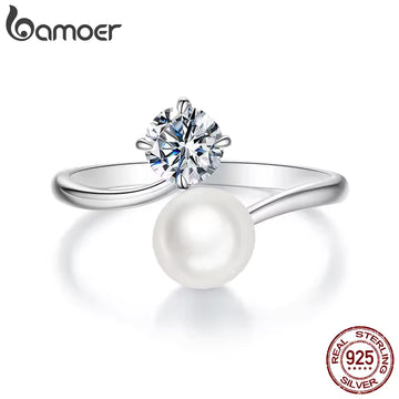 0.5CT Freshwater Pearl & Moissanite Open Ring for Women