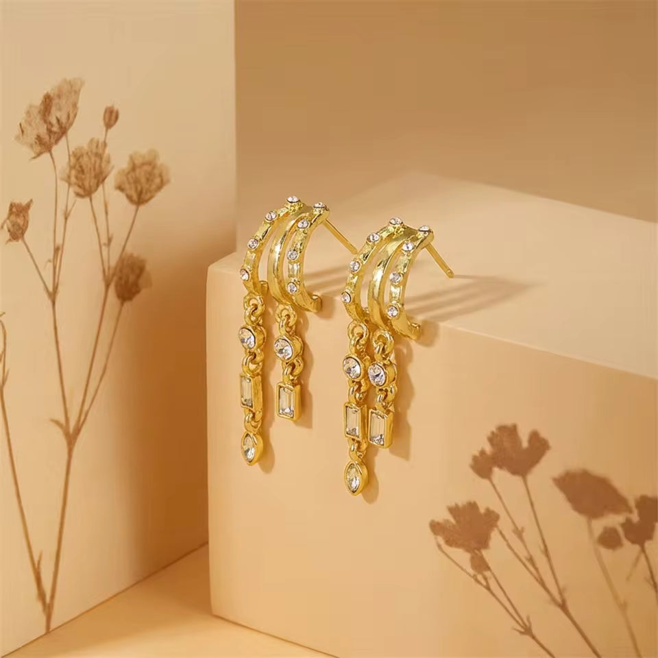 Minimalist Celestial Star & Moon Drop Earrings