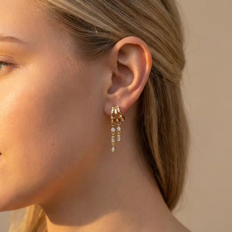 Minimalist Celestial Star & Moon Drop Earrings