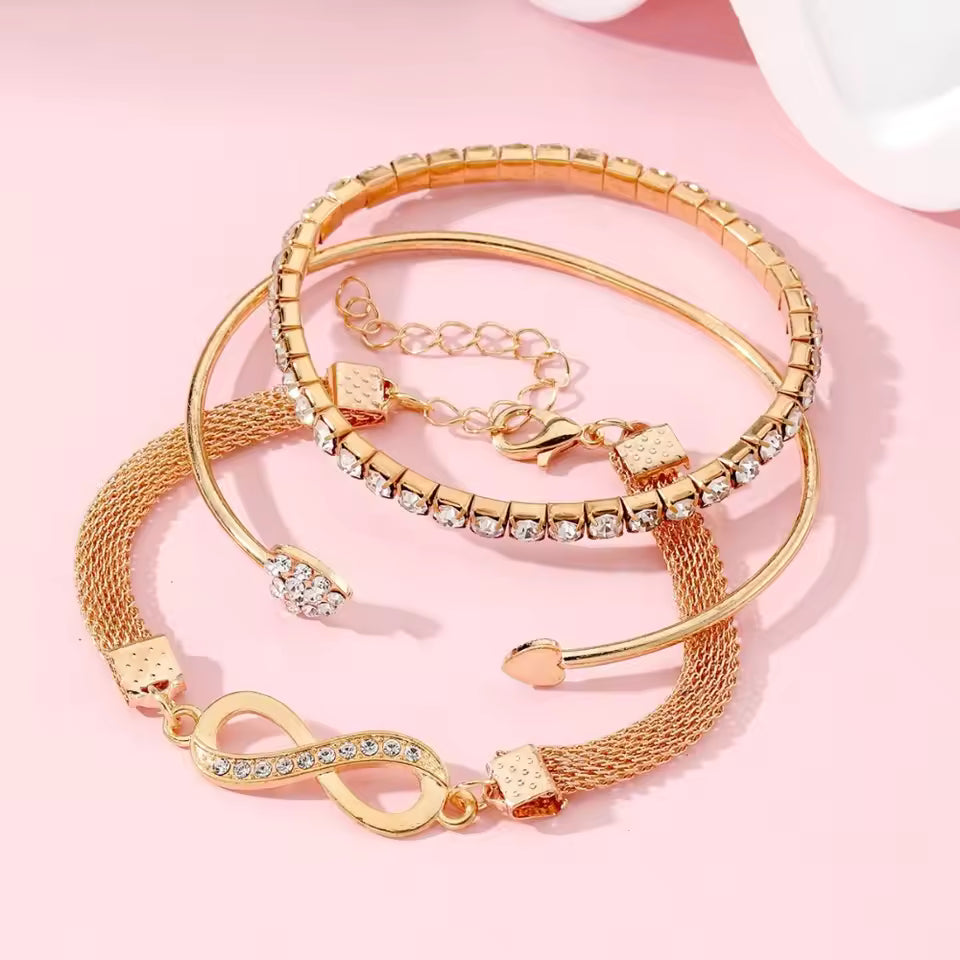Vintage Infinity Heart Crystal Bracelet Set