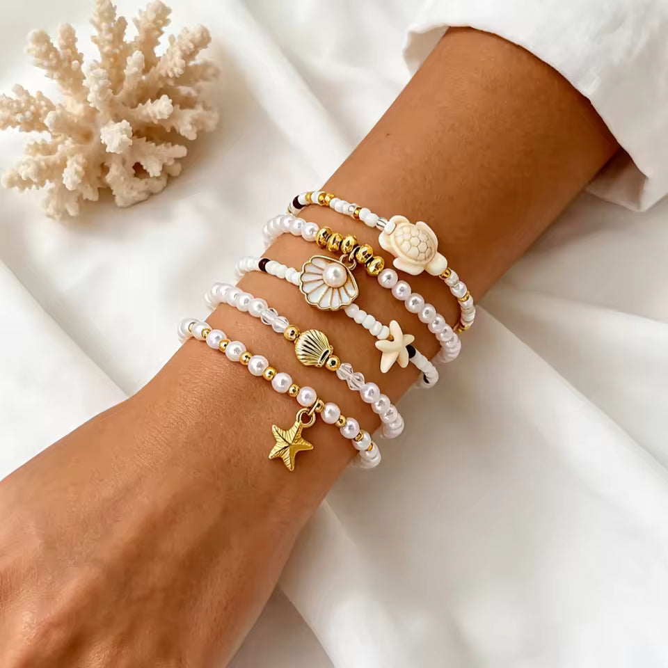 5Pcs Handmade Rice Bead Sea Turtle Bracelets