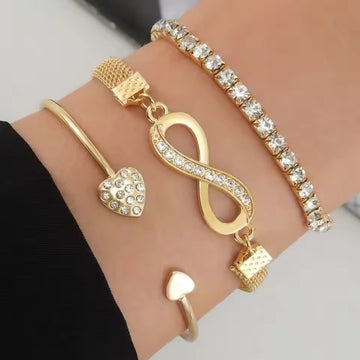 Vintage Infinity Heart Crystal Bracelet Set